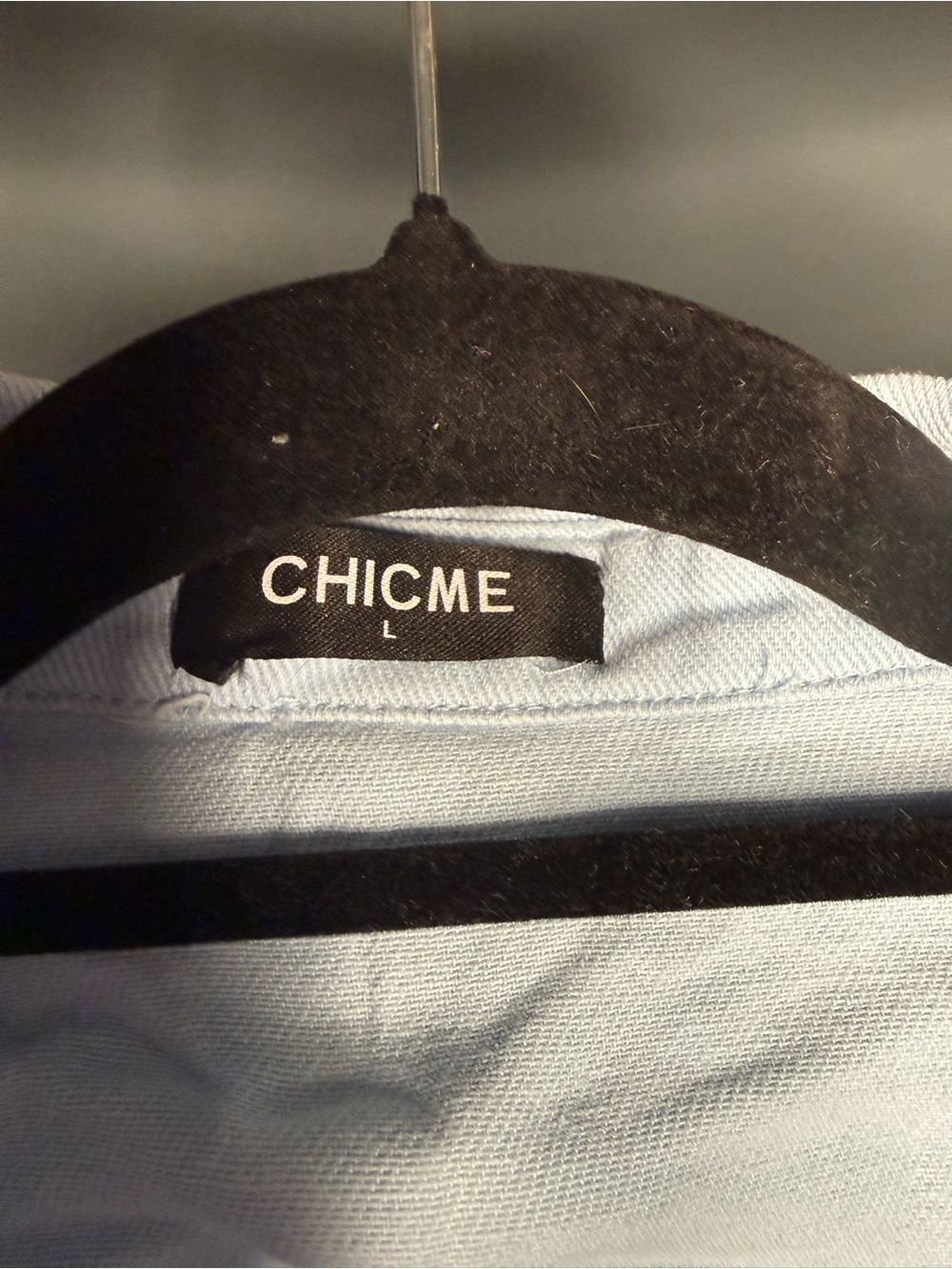 CHICME Oversized Sequin Denim Shacket Jacket Light Blue Raw Hem Button Front - Picture 8 of 10